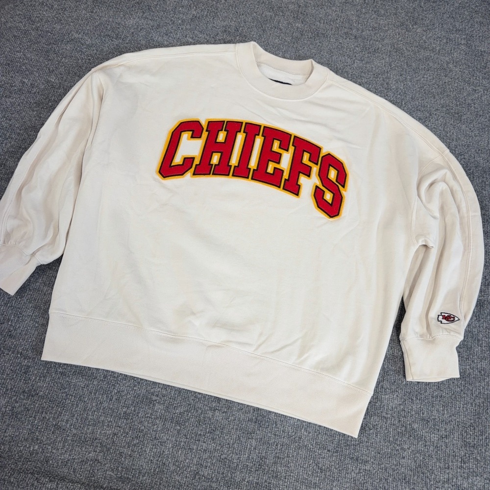 Kansas City Chiefs Abercrombie Fitch Sweatshirt Men Medium Cream Oversized Fit